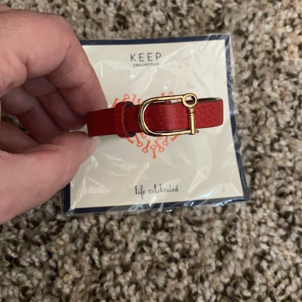 Red leather band from Keep Collective